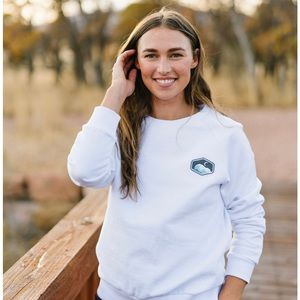 Zyia White Mountain Patch Crew Neck Sweatshirt